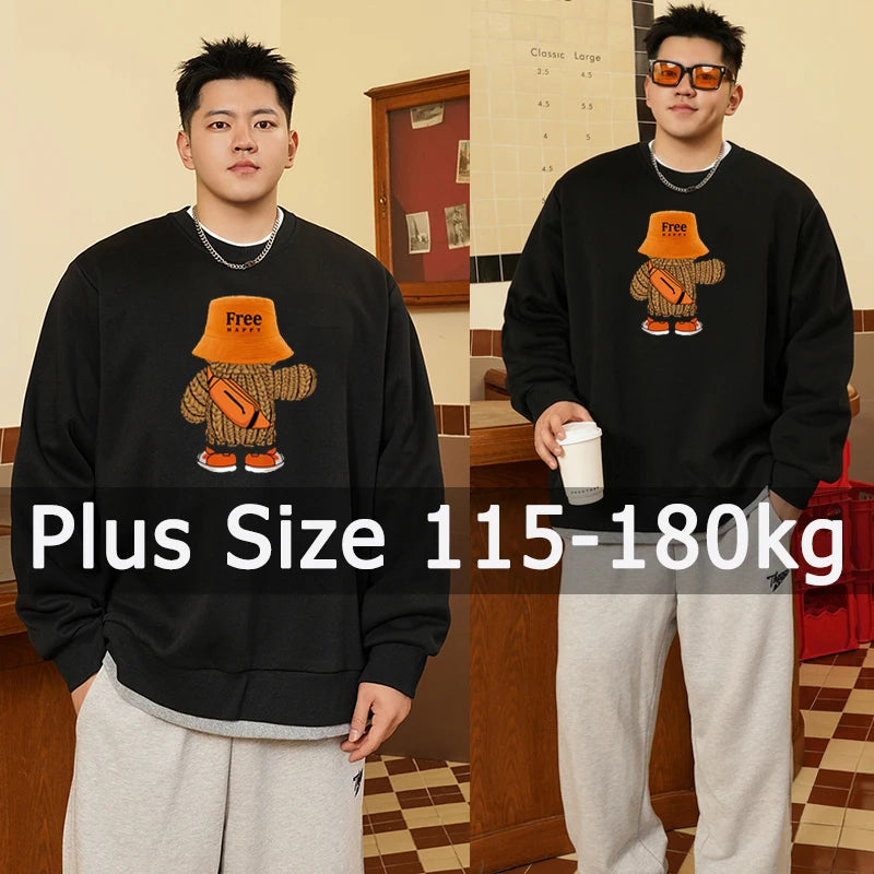 Men Sweatshirts Printed Plus Size 110-180kg 6XL 7XL 8XL Winter Long Sleeve Pullovers Man Round Neck Tops Big Size Men Clothing