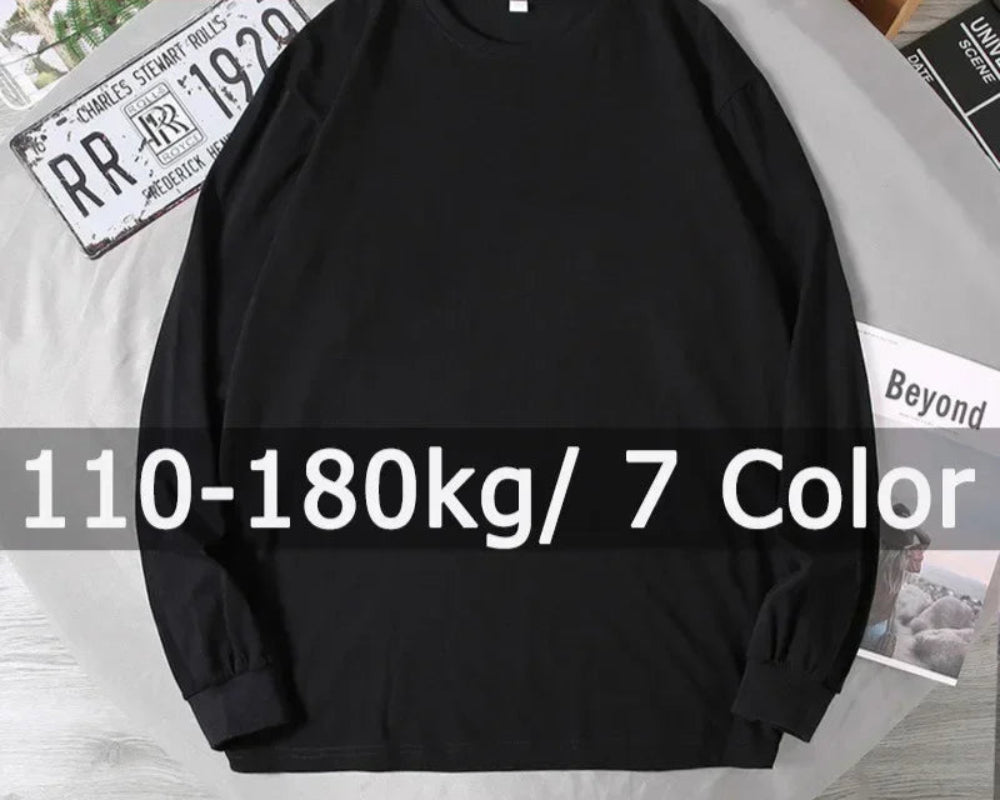 180kg Plus Size Men Cotton T Shirt Long Sleeved Pullovers Printed Tops Big Size 5XL 6XL 7XL Autumn Winter Big Size Men Clothing